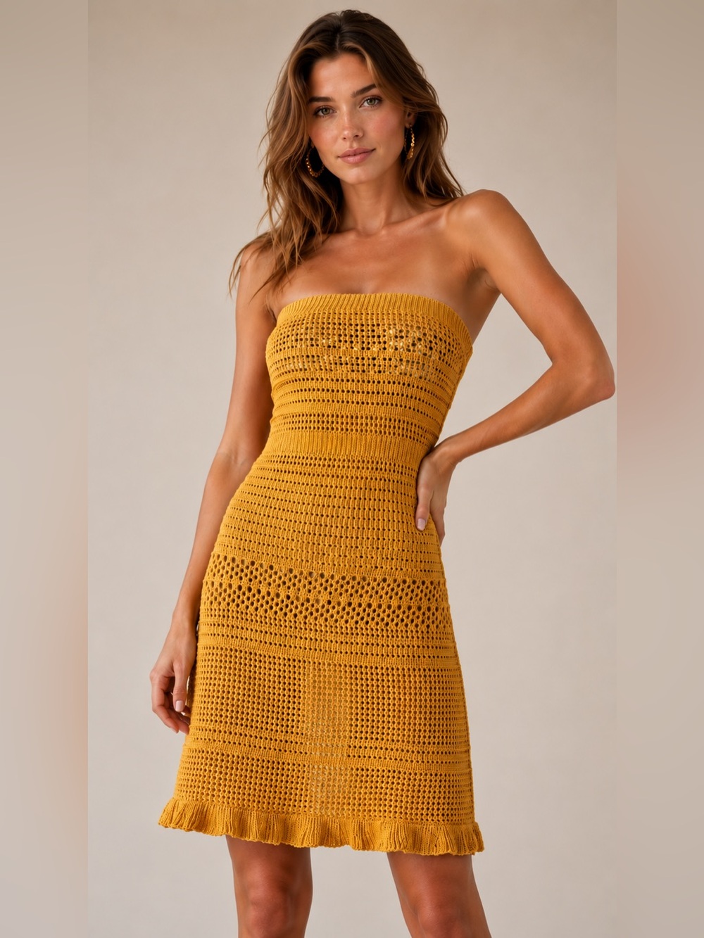 Lulu's Mustard Yellow Crochet Swim Cover-Up